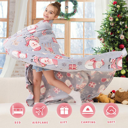 inhand Christmas Blanket,Glow in The Dark Blanket for Kids/Girls/Boys/Toddler Soft Flannel Red Santa Claus Gingerbread Candy Canes Christmas Throw Blankets for Age 3 4 5 6 7 8 9 10 11 12 13 Year Old