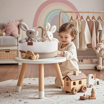 DECOMOMO Baby Caddy Organizer, Diaper Caddy Basket, Baby Baskets for Baby Shower (Spiral Beige & White, Large)