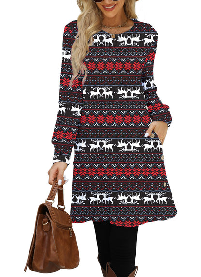 Kikibell Christmas Reindeer Long Sleeve Dress Ugly Christmas Sweater for Women Christmas Dresses for Women Plus Size Winter Dresses