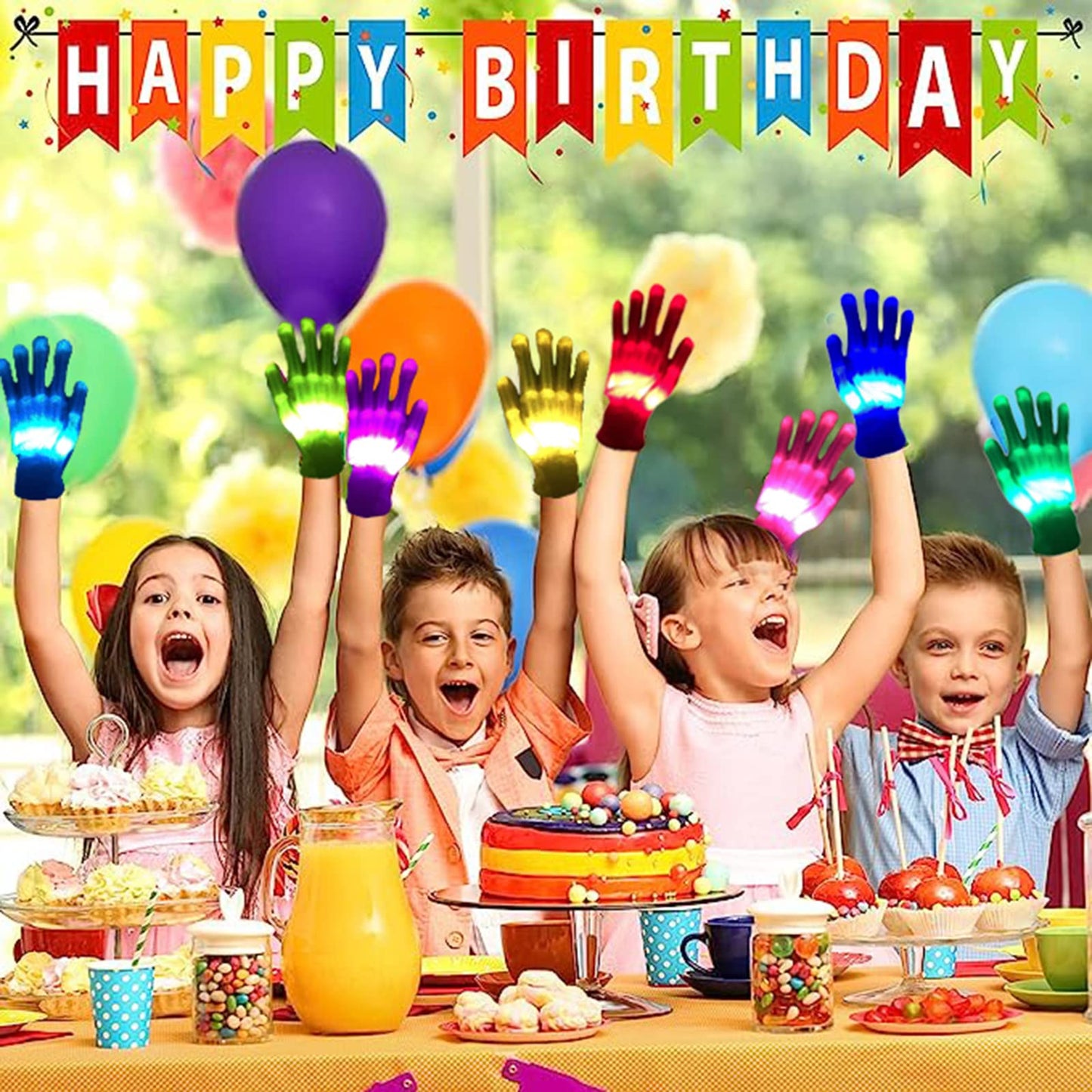 COLEDRE Kids Toys 12 Colors LED Gloves Cool Toys Gifts for Age 5-7 8-12 Years Old Boys Girls Halloween Costumes Light Up Gloves Stocking Stuffers Kids Christmas Birthday Parties Gifts (1 Pair M)