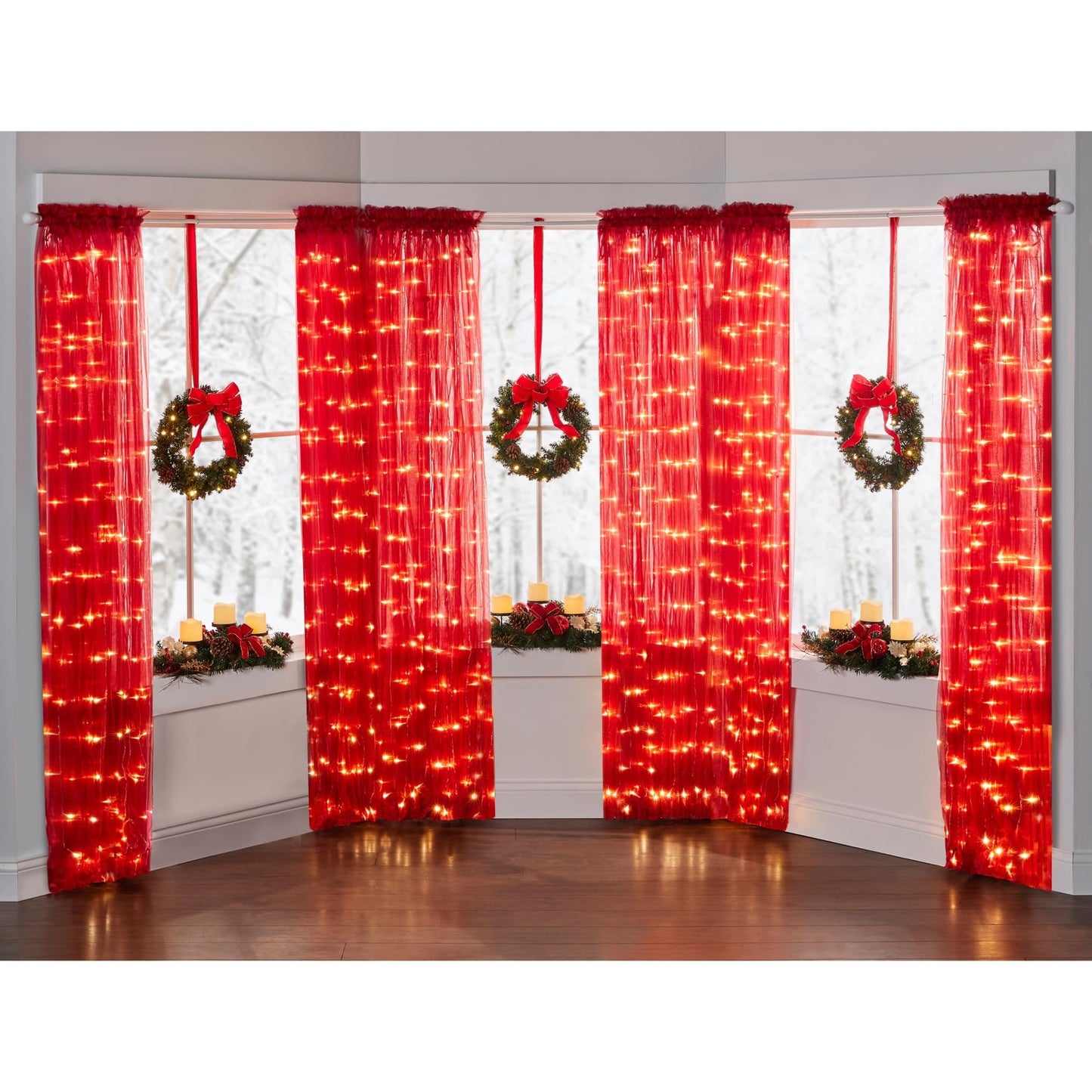 BrylaneHome Set of 3 Pre-Lit 16 inch Christmas Wreaths with 20 Warm Lights & Timer Function, Pre-Decorated, Cordless, No Outlet Required - Poinsettia