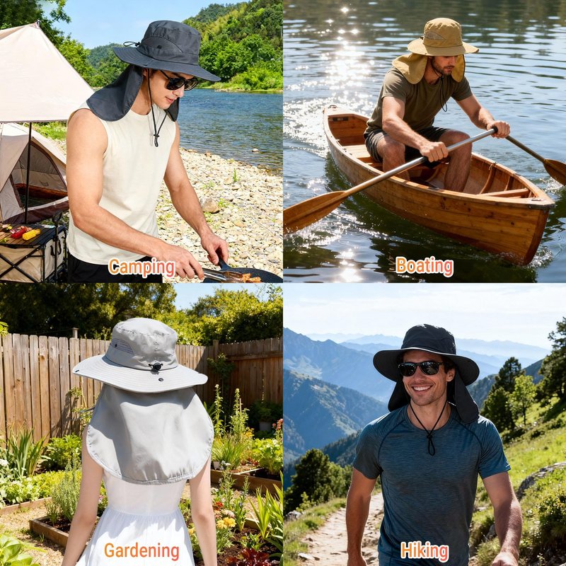 NPQQUAN Sun Hats for Men Women with Neck Flap UPF 50+ UV Protection Wide Brim Bucket Hat Safari Hiking Fishing Hats Darkgray（Neck Flap）