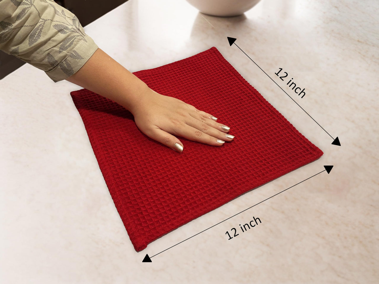 Encasa XO Kitchen Dish Towels Set | Beige | Waffle Weave and Flat Hand Tea Towel | 30x30 cm | Quick Drying Reusable Cotton Washcloths | Multipurpose Lightweight Dishcloths Set of 12