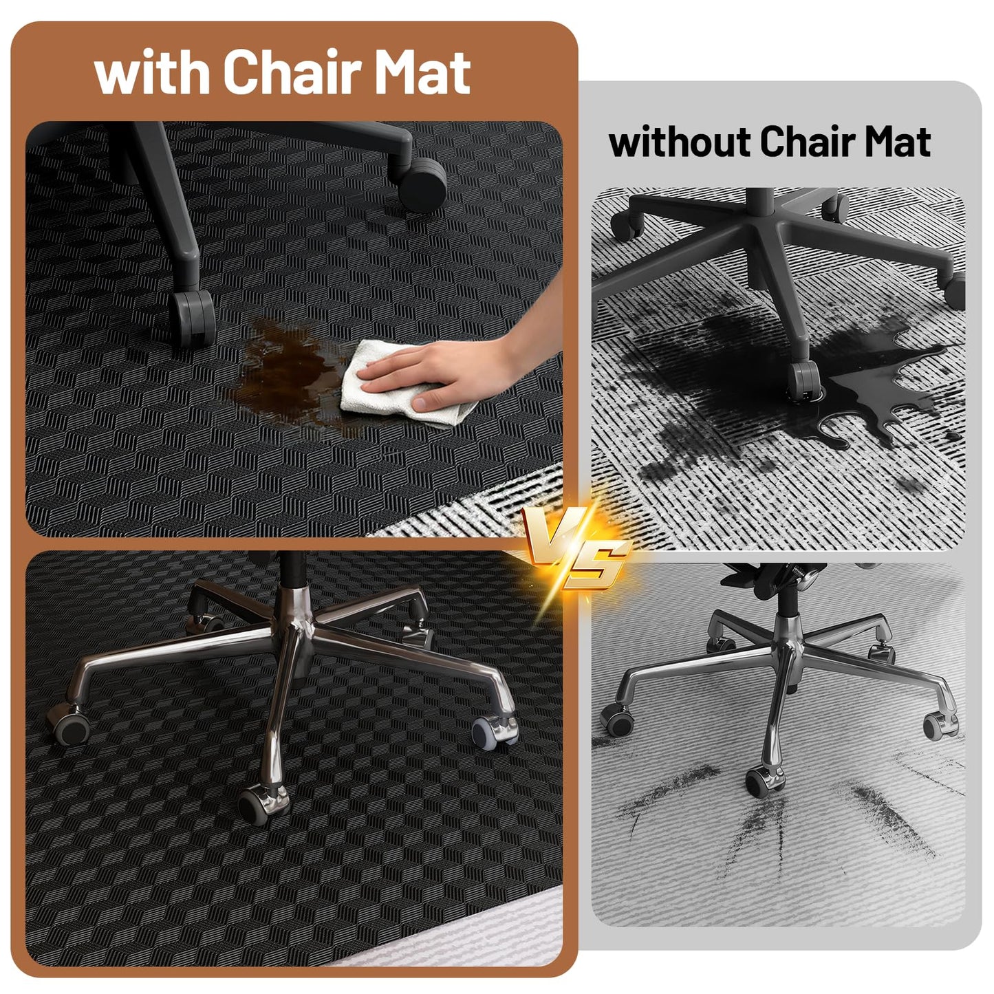 Office Chair Mat for Low Pile Carpet with Lip, 48" x 60" Clear Plastic Heavy Duty Floor Protector, Smooth Glide Desk Chair Mat for Rolling Chairs, Computer Chair Mat for Home Office, Gaming-Black