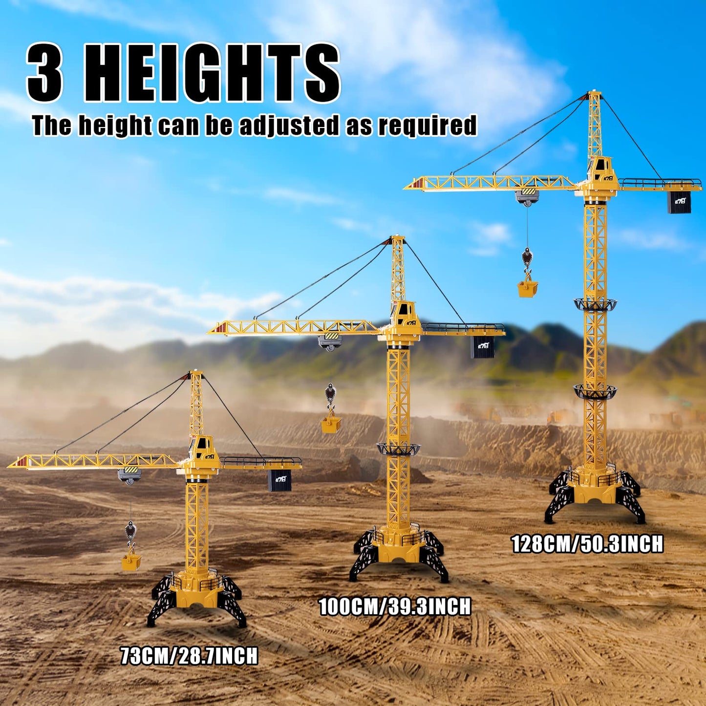 deAO Remote Control Crane Toy for Kids, 2.4G RC Construction Vehicle with Sound and Lights, Electric Crane Tower Toy with 680° Rotation & Adjustable Height for Boys Girls Ages 3+