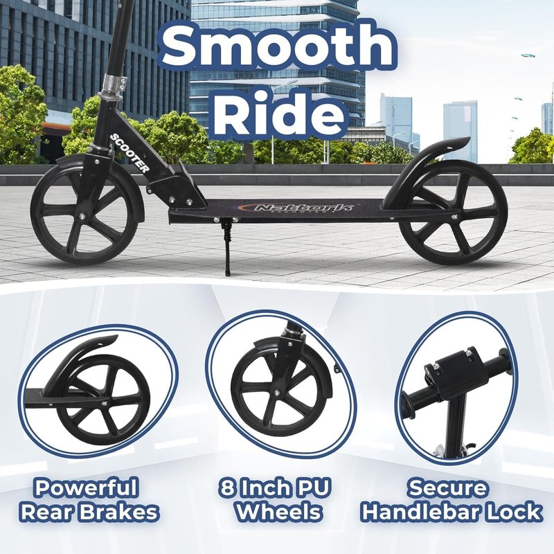 Nattork Scooter for Kids & Adults | Foldable, Lightweight Kick Scooter - Max Load 220LB, 8-Inch Wheels