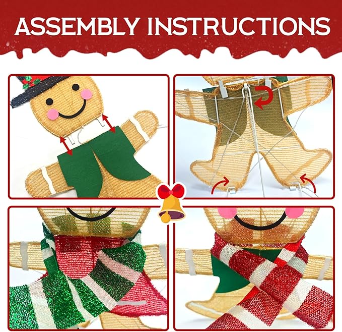 Light Up Gingerbread Man Christmas Decorations Outdoor, 53 LEDs Set of 3 Lawn Ornament, Outdoor Lighted Holiday Displays for Christmas Yard Decorations (Gingerbread Man)