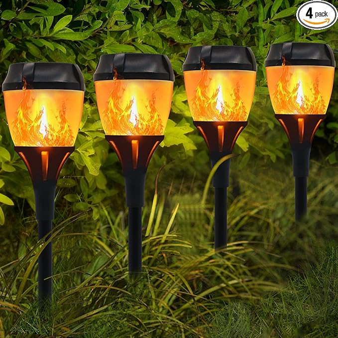 Swingers Solar Lights Outdoor,Solar Torch Lights with Flickering Flame,Waterproof Outdoor Garden Light for Halloween,Garden, Landscape, Path, Yard, Patio (4, Black)