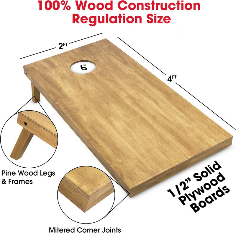 GoSports 4 ft x 2 ft Wooden Cornhole Boards Set - Light Brown Finish | Includes Carrying Case