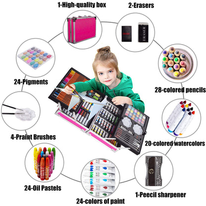 KINSPORY 139 PCS Art Set for Kids, Deluxe Painting Drawing Art Supplies Case Gift for Teens Boys Girls 4 5 6 7 8 9 10 11 12 (Pink)