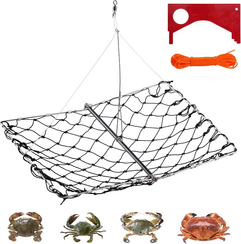 Crab Trap - Castable Crabbing Net with Bait Clip | Foldable Snare for Dungeness, Blue Crabs & Lobster