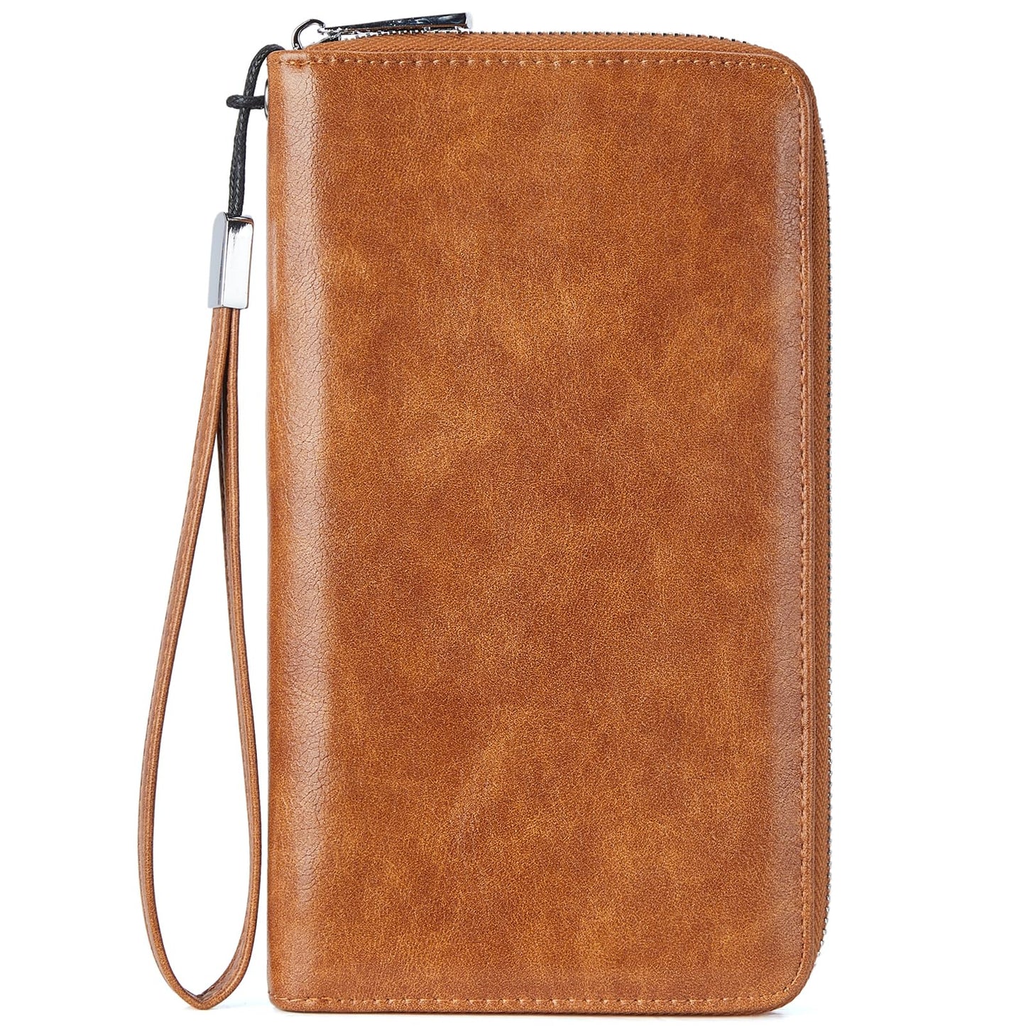 BOSTANTEN Leather Wallet for Women RFID Blocking Zip Around Credit Cards Holder Phone Clutch Brown