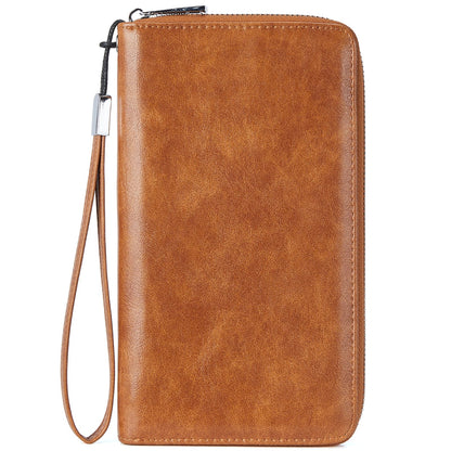 BOSTANTEN Leather Wallet for Women RFID Blocking Zip Around Credit Cards Holder Phone Clutch Brown