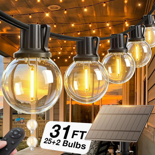 addlon 56FT(50+6) Solar String Lights Outdoor with 1FT Bulb Spacing, 50+2 Commercial G40 LED Bulbs, Solar & USB Charging, Remote, Timable, Dimmable Waterproof Patio Lights for Balcony, Porch, Yard