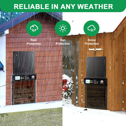 Automatic Chicken Coop Door Solar Powered with Timer, Light Sensor, Remote Control, LCD Display, Aluminum Alloy 4 Auto Modes Wide Chicken House Door, Anti-Pinch, Weatherproof, USB Backup, Black