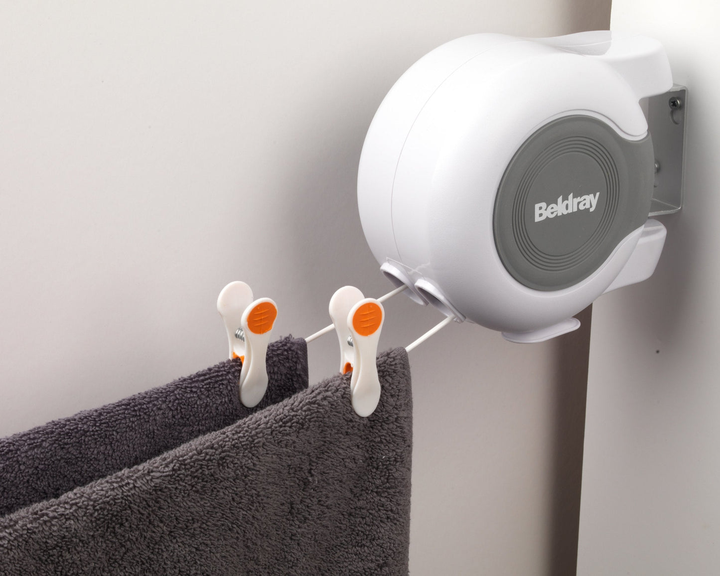 Beldray LA027016 Retractable Washing Lines - 2 x 13m Double Reel Clothesline, Extendable, Outdoor & Indoor Use, Naturally Dry Laundry, Wall Mounted Airer, Pivoting Wall Bracket & Fittings Included
