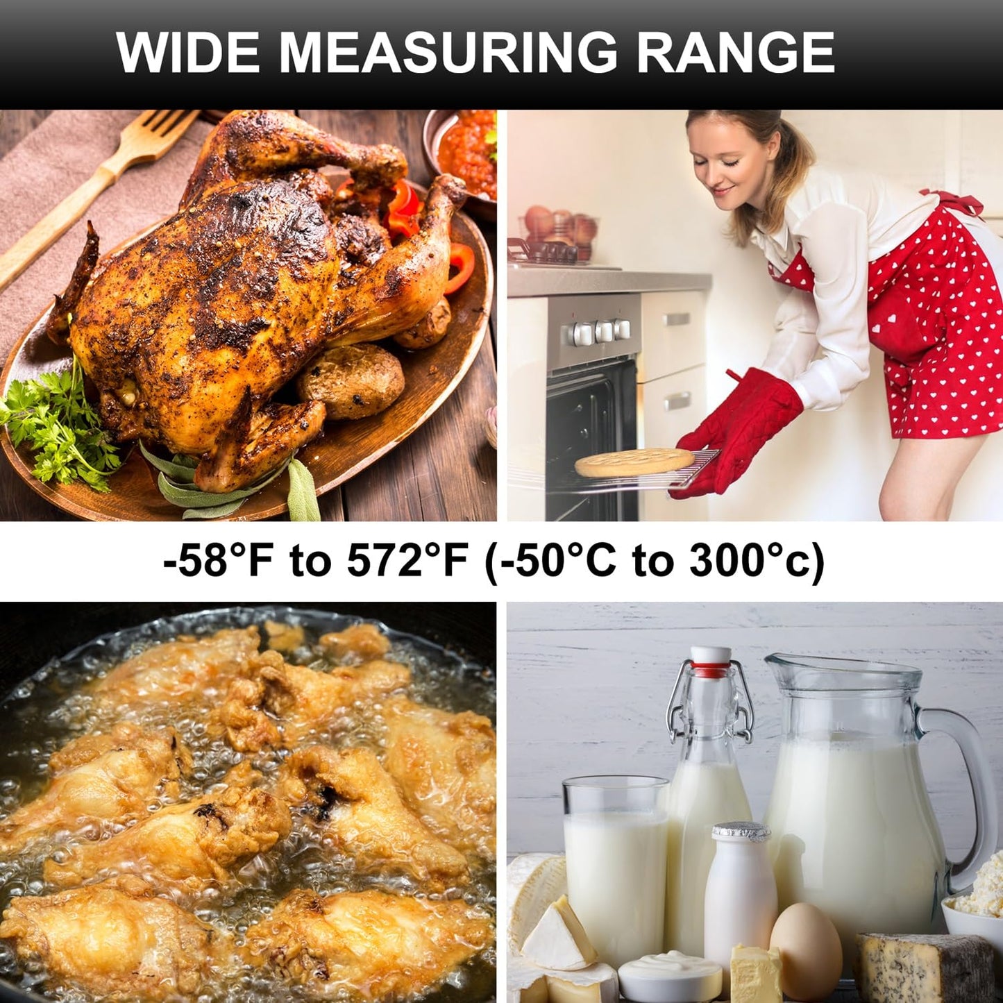 BRAPILOT Digital Meat Thermometer Backlight,Waterproof Instant Read Food Thermometer for Cooking Grilling BBQ Baking Liquids Beef Turkey (Black)