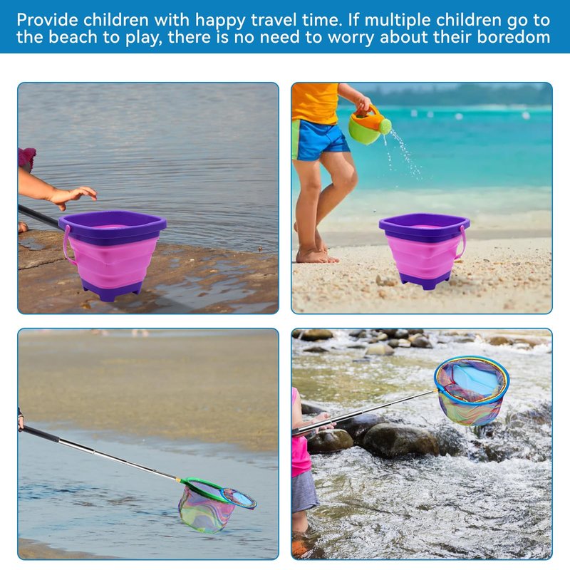 Autokcan 2PCS Fishing Net with Bucket, Retractable Fishing Landing Net, Collapsible Youth Sand Bucket, Youth Fish Butterfly Catching for Freshwater Saltwater Outdoor Activities