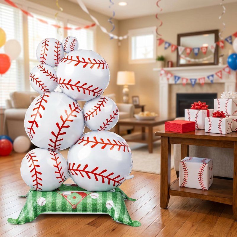 Soulchen 1 Pcs 3.5 ft Giant Self Standing Baseball Foil Balloons for Baseball Birthday Party Decoration Team Celebration Decor Backyard BBQ Sports Themed Party Supplies