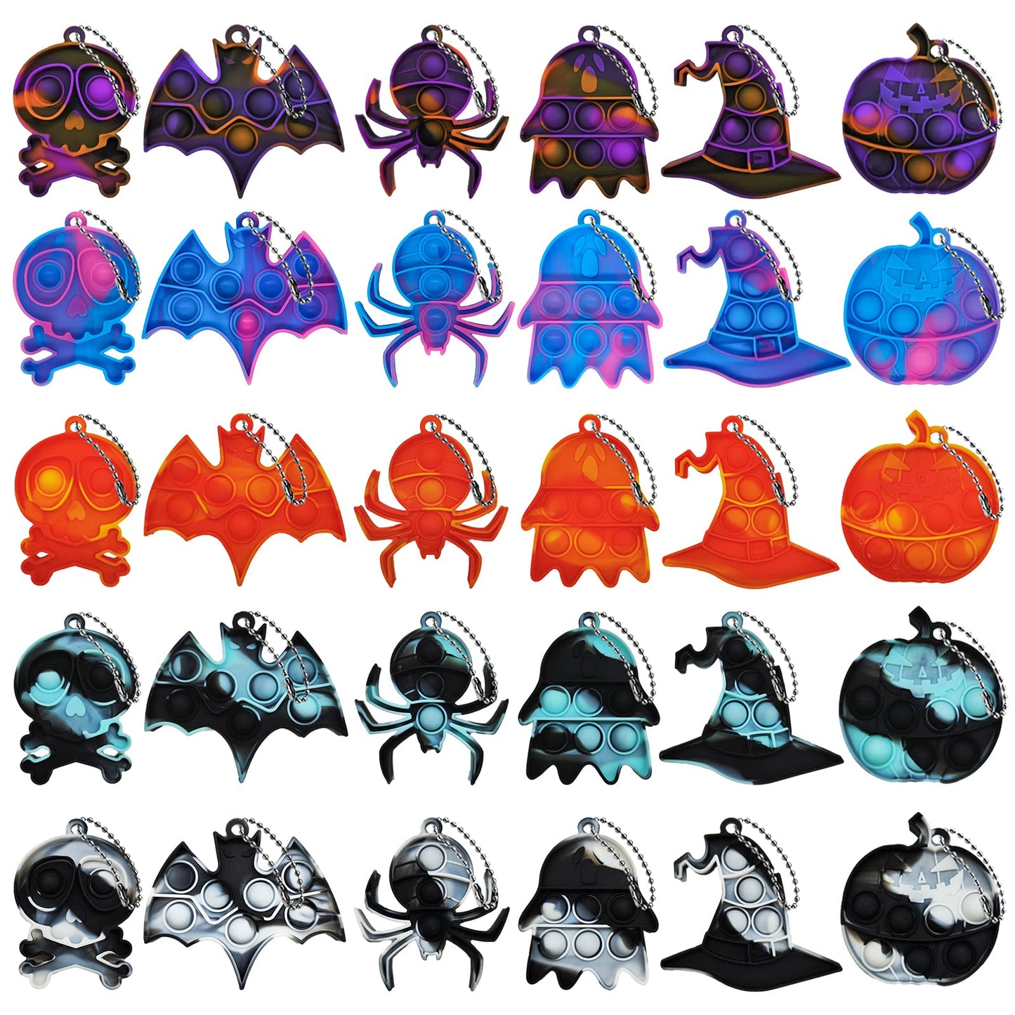 DZLUSJ 30pcs Halloween Mini Pop Keychain Fidget Toys - Rainbow Silicone Simple Fidget Toys - Halloween Decorations and Party Favor