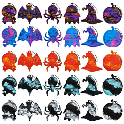 DZLUSJ 30pcs Halloween Mini Pop Keychain Fidget Toys - Rainbow Silicone Simple Fidget Toys - Halloween Decorations and Party Favor