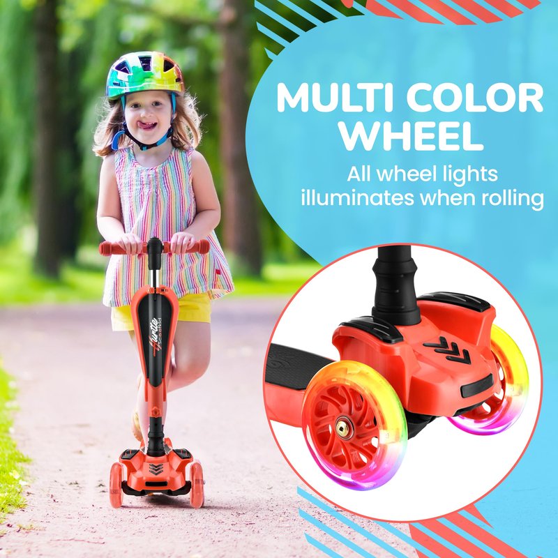 Serenelife Kids Scooter, 3 Wheel Scooter for Kids, Foldable Kick Scooter for Child & Toddlers Ages 3-12, Adjustable Height and LED Light Up Wheels