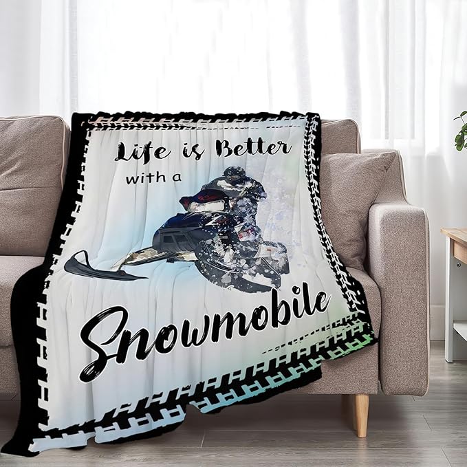 Snowmobile Lover Flannel Fleece Throw Blanket - Soft Warm Cozy Plush Sport Decor Gift For Bed Couch Living Room - Fuzzy Stuffed Decoration For Kids Adult 80"x60"