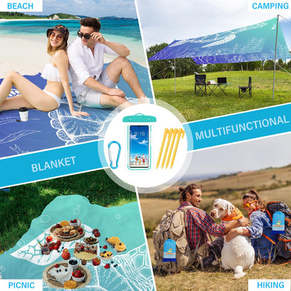 BYDOLL Beach Blanket Waterproof Sandproof 78''×81'' Suits1-4 Adults Compact Lightweight Oversized Sand-Free Blanket Large Picnic Mat for Beach Travel Camping Hiking