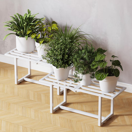Rioneta 2-Pack Elegant Mid-Century Modern Metal Tiered Plant Stand Robust 330 lbs Capacity Versatile Indoor Outdoor Display for Living Room, Patio & Balcony White