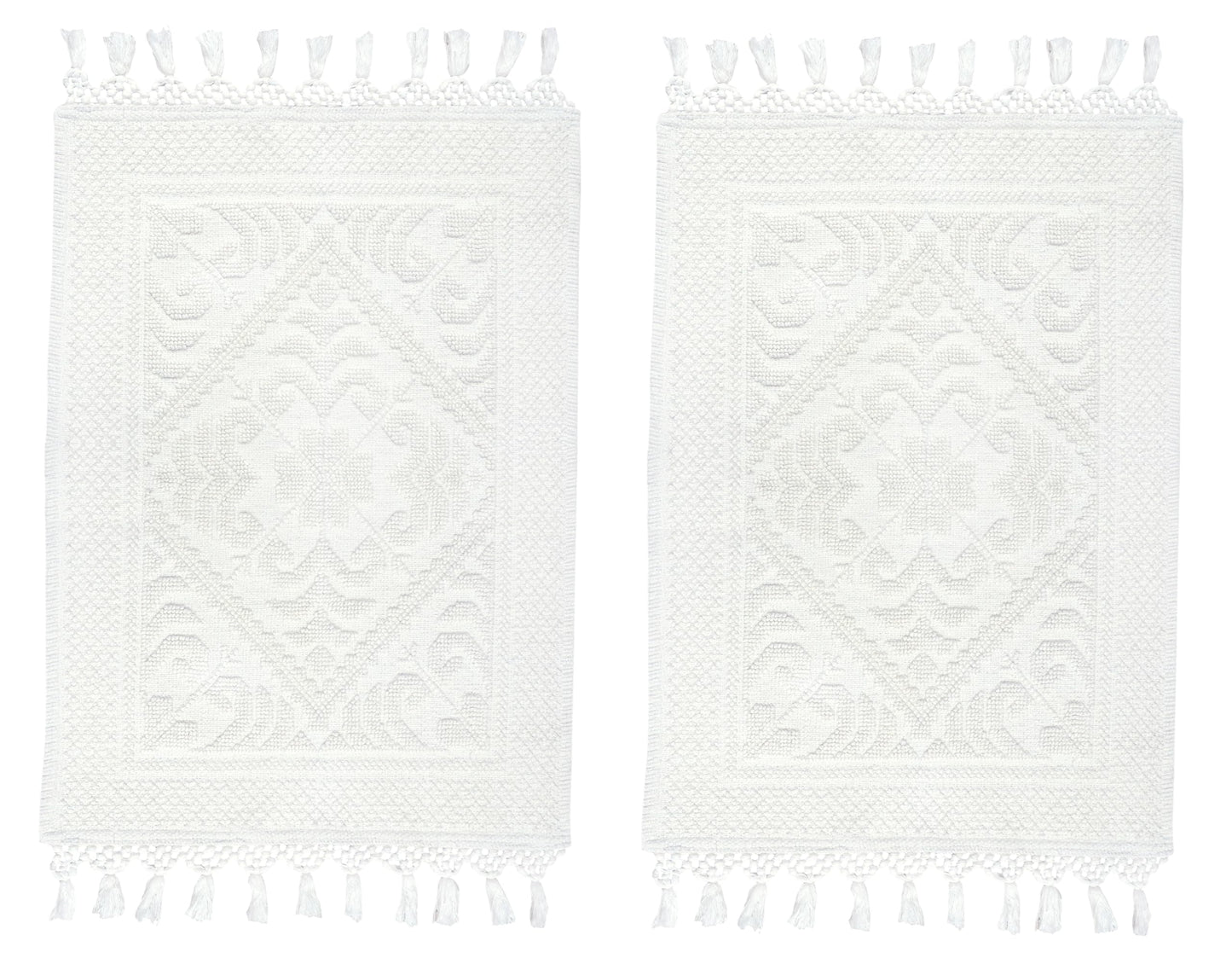 COTTON CRAFT Woven Area Rug - 2 Pack Cotton Jacquard Textured Rug - Boho Farmhouse Rustic Throw Rug with Fringe - Machine Washable Accent Mat for Bedroom Living Room Entryway Nursery - 20x32 - White