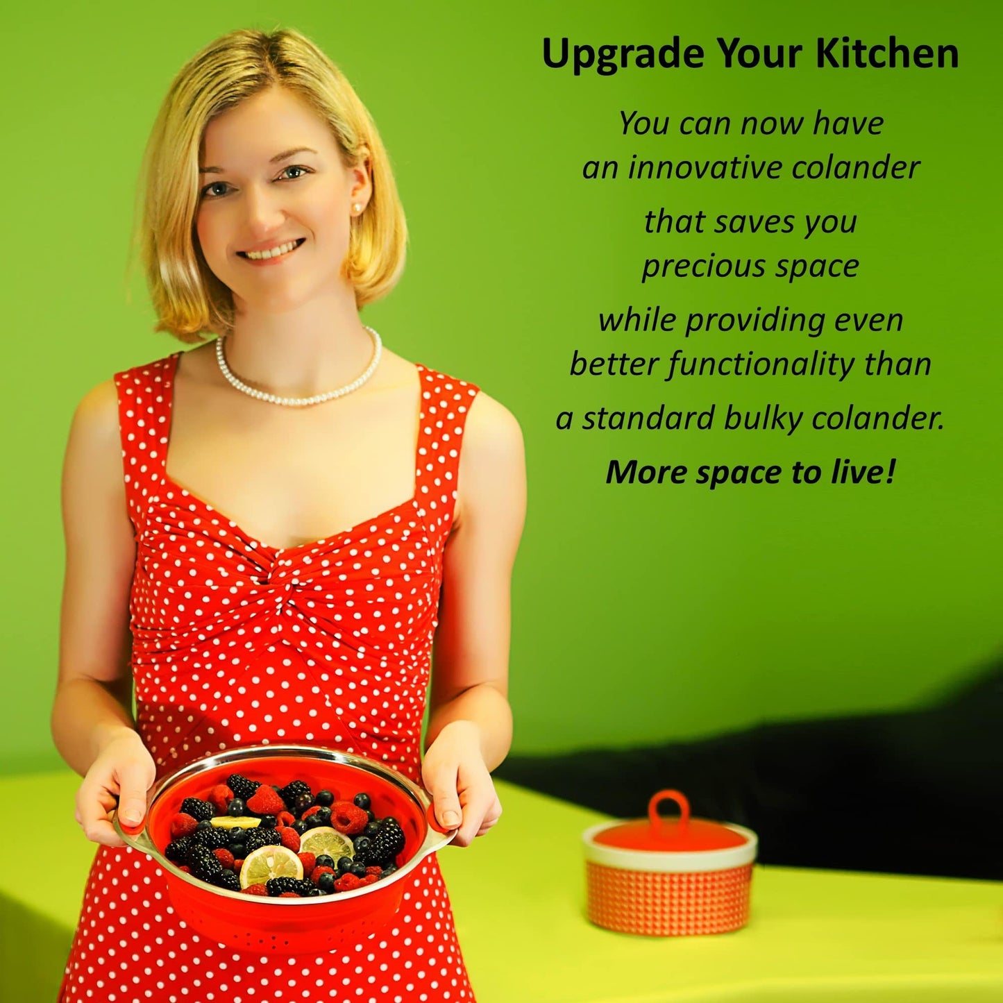 Collapsible Colander and Funnel - Stainless Steel Meets Red Silicone. RV Accessories for Inside, Camper Organization and Storage Idea, Motorhome, Camp or Travel Trailer, 5th Wheel, Boat, Small Kitchen