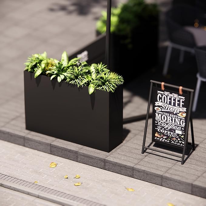 GSK Black Metal Planter Box Sturdy Rectangular Plant Trough 38" L x 10" W x 30" H Insert with Drainage Hole Easy Assembly Indoor Outdoor Sapce Separation Patio Balcony Deck Garden
