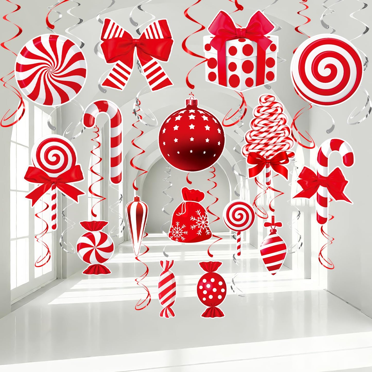 Christmas Hanging Swirls Decorations - Red White Christmas Party Decorations Xmas Peppermint Candy Cane Hanging Ceiling Decor for Home Xmas Winter Holiday Party Decor
