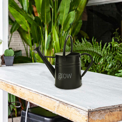 AuldHome Design Farmhouse Enamel Watering Can (Black); Rustic Metal Watering Pitcher for Home Decor and Gardening
