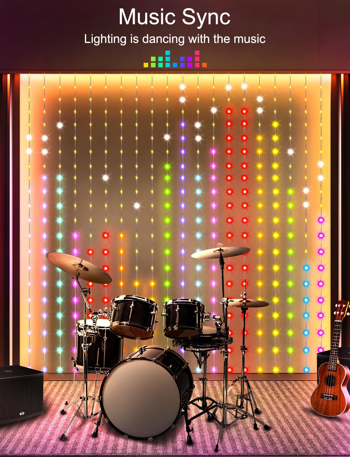 LumBelle Smart Curtain Lights 6.6x6.6Ft, 400 LED Curtain Light APP Remote Control Music Sync Dynamic DIY Lights for Memorial Day 4th of July Independence Day Backdrop Decoration