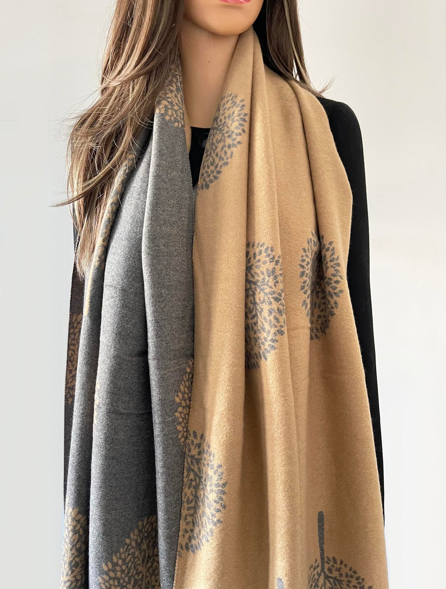 The Accessory Co. Cashmere Tree Life Blanket Scarf - Reversible Scarf Women Pashmina Shawl, Winter Scarfs Women, Large Wrap, Warm Scarf, Tree of Life Print Ladies Scarves Long Wraps, Womens Gifts