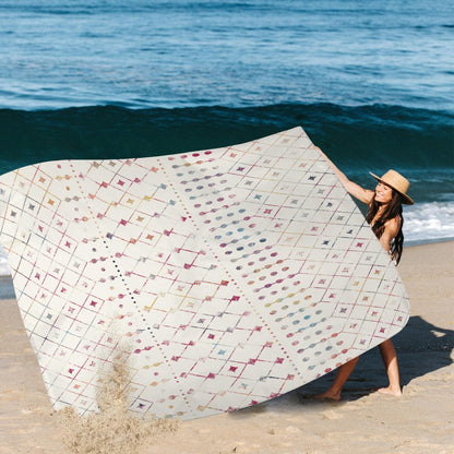 Boho Moroccan Beach Blanket Sandproof, Large 78"×86" Beach Mat Sand Free Waterproof Fits Up to 4 Adult, Compact Quick Dry Polyester Outdoor Picnic Blanket with Stakes for Travel, Camping, Hiking