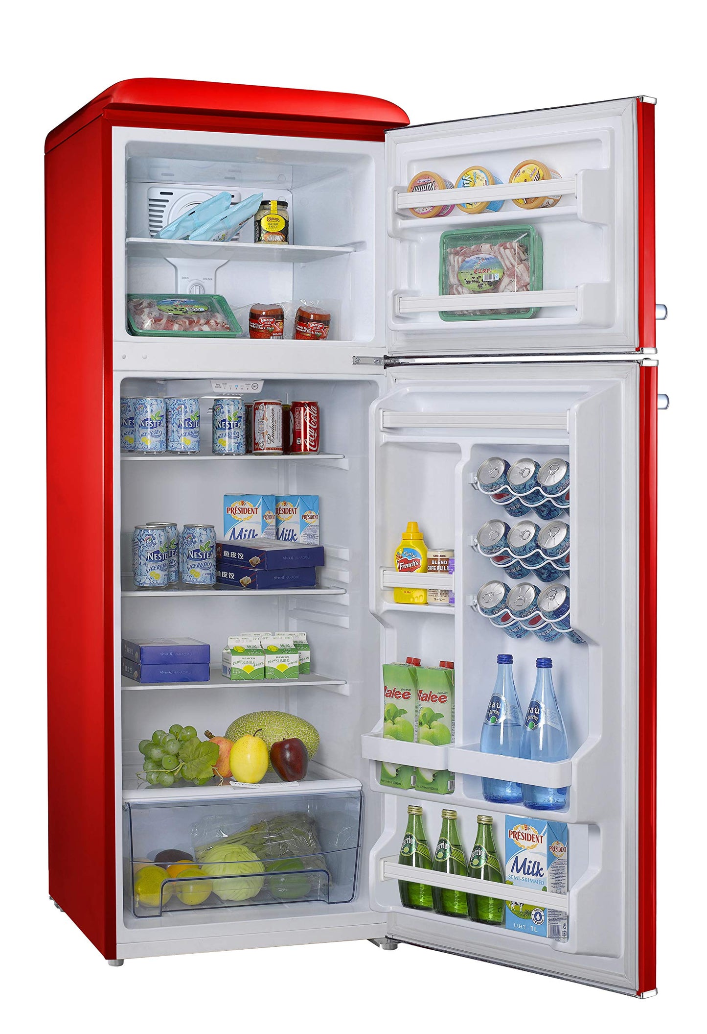 Galanz GLR12TRDEFR Refrigerator, Dual Door Fridge, Adjustable Electrical Thermostat Control with Top Mount Freezer Compartment, Retro Red, 12.0 Cu Ft