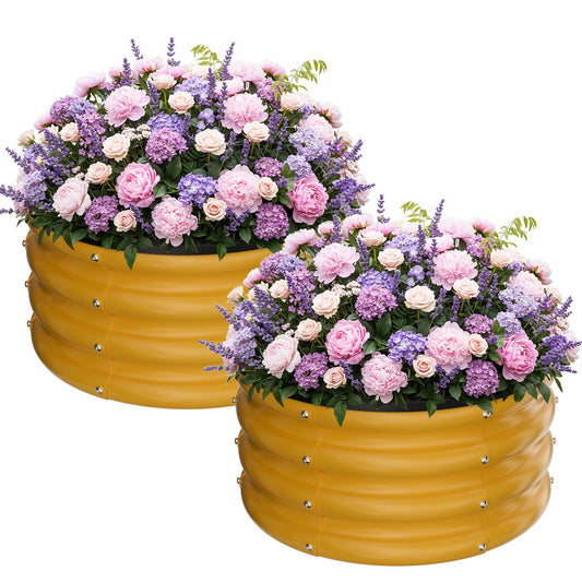 ZXZYHFTY Raised Garden Bed, 0.6 mm Galvanized Steel Round Planter Box with Open Bottom, Yellow, 2 x 2 x 1 FT, 2 Pack