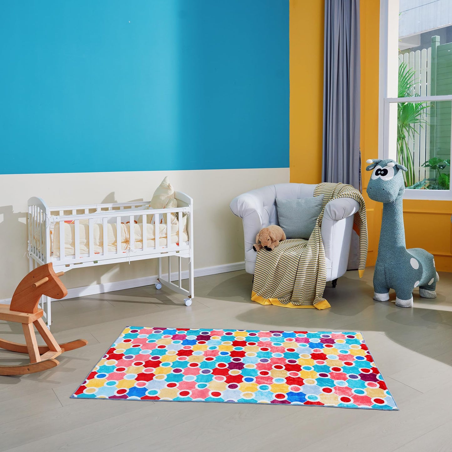Casanta Living Machine Washable Polka Dot Rug for Kids Area - Multicolor Soft Rug for Nursery/Playroom/Classroom - 6x9