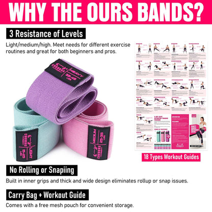 Fabric Resistance Bands for Working Out - Exercise Bands for Women and Men, Booty Bands for Legs and Butt, Yoga, Pilates, Rehab, Fitness and Home Workout