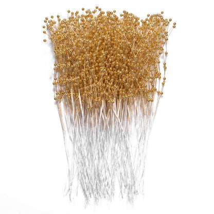ZJJZGYXINTAI 60 Pieces Pearl Stick Stems Bouquets, 4mm Bead String Garland Beaded Spray Filler Floral Arrangements Tree Picks Wedding Party Decoration, Christmas Tree Picks (Gold)