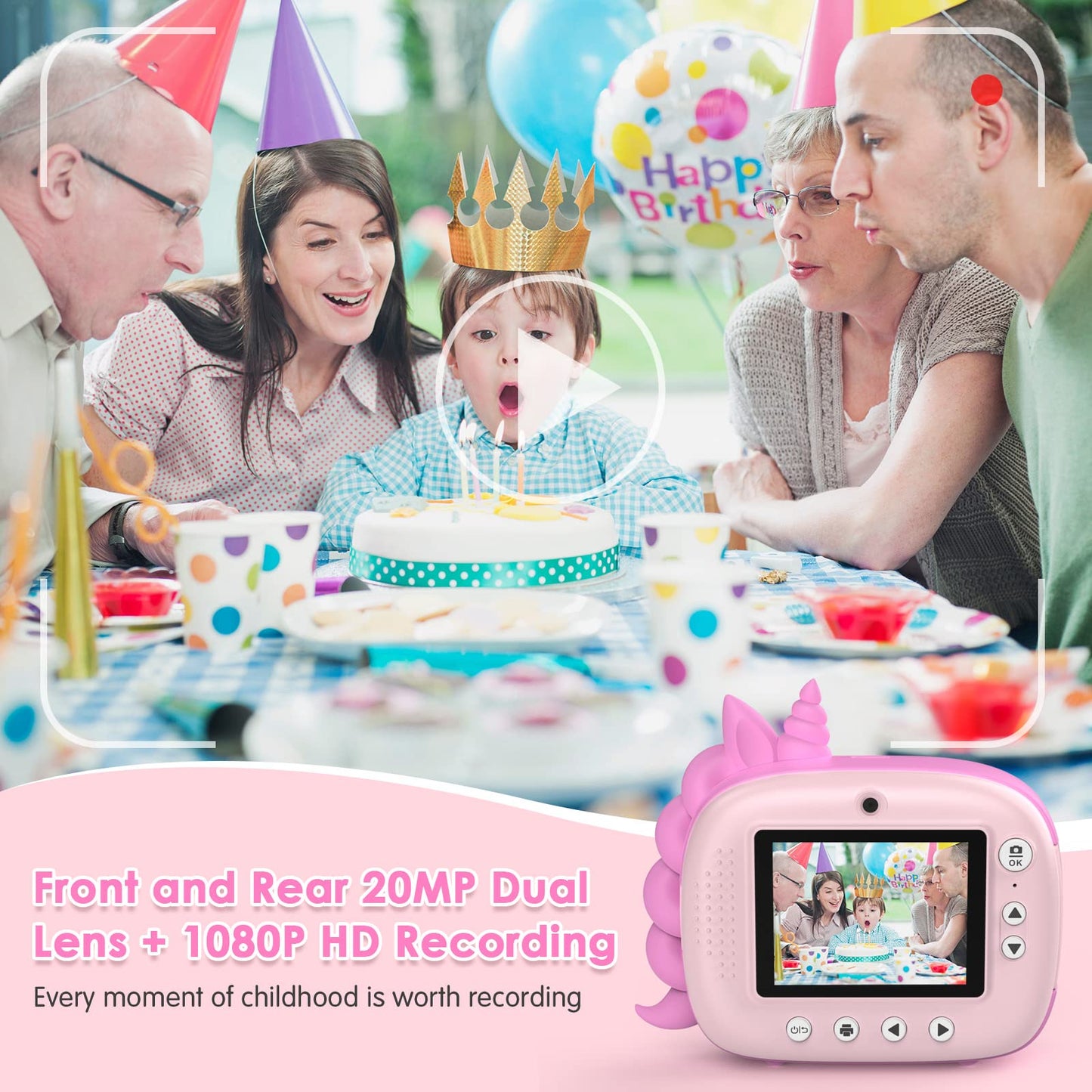 HiMont Kids Camera Instant Print, Digital Camera for Kids with No Ink Print Paper & 32G TF Card, Selfie Video Camera with Color Pens for DIY, Fun Gift for Girls Boys 3-14 Years Old (Pink)