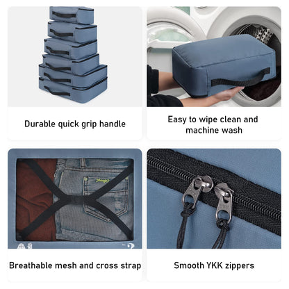ECOHUB Packing Cubes for Suitcase 7 PCS Travel Organiser Packing Bags Recycled PET Eco Friendly Travel Accessories Shoes Bags Storage Bag Luggage Organiser Pouch(Blue)