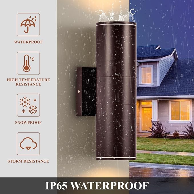 Outdoor Wall Lights 4Packs, Integrated LED Cylinder Up Down 12W 2700K Modern Aluminum Light(Brown)