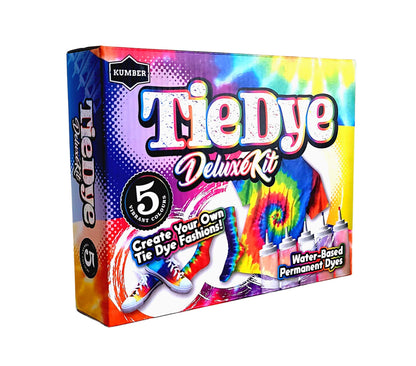 KUMBER Tie Dye Kit Kids - 5 Colours with Extra Dye Powder, Rubber Bands, Gloves and Funnel - Art and Craft Set for Dyeing Clothes, Creative Games & Activities - Suitable for Kids and Adults