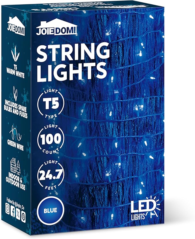 Joiedomi Blue LED Christmas String Lights,100 Count Mini Fairy Light with 26.4 FT Green Wire,Lighting Decor for Indoor Outdoor Patio Dorm Classroom Bedroom Holiday Festival