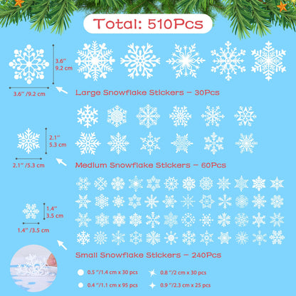 Homerove 510 Pcs 10 Sheet Double-Sided Christmas Window Clings, Christmas Snowflake Window Cling Stickers for Glass, Xmas Holiday Snowflake Decals for Party