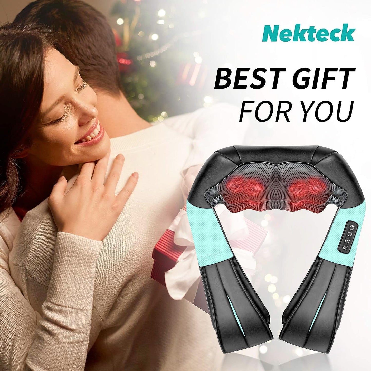 Nekteck Neck Massager for Pain Relief Deep Tissue, FSA Eligible Shiatsu Back Massager with Heating 3D Kneading Massage Pillow for Shoulder Leg Muscle, Office Home Car Use, HSA Eligible, Plug-in Use