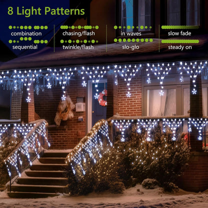 MUYUN Outdoor Christmas Decorations Lights 13.8ft 200 LED Christmas Lights with 12 Stars,Dimmable Curtain Fairy Light with 8 Modes for Wedding Party Holiday Christmas Decor(White)